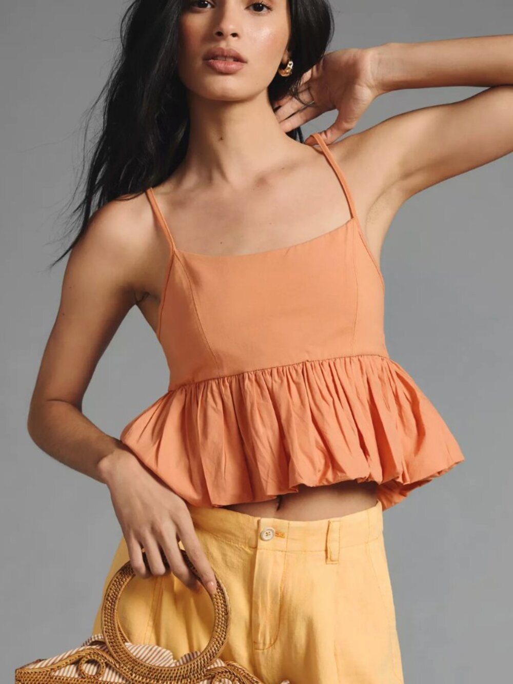 Anthropologie Maeve Ruffled Bubble-Hem Cropped Tank